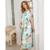 image:imageEkouaer Women Robe Zipper Short Sleeves Full Length House Coat with PocketsBgreen Flower