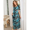 image:imageEkouaer Women Robe Zipper Short Sleeves Full Length House Coat with PocketsBlack Leaf