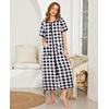 image:imageEkouaer Women Robe Zipper Short Sleeves Full Length House Coat with PocketsBlack Plaid