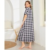 image:imageEkouaer Women Robe Zipper Short Sleeves Full Length House Coat with PocketsBlack Plaid