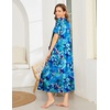 image:imageEkouaer Women Robe Zipper Short Sleeves Full Length House Coat with PocketsDark Blue Fower