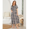 image:imageEkouaer Women Robe Zipper Short Sleeves Full Length House Coat with PocketsGray Plaid