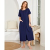 image:imageEkouaer Women Robe Zipper Short Sleeves Full Length House Coat with PocketsNavy Blue