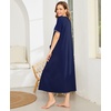image:imageEkouaer Women Robe Zipper Short Sleeves Full Length House Coat with PocketsNavy Blue