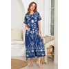 image:imageEkouaer Women Robe Zipper Short Sleeves Full Length House Coat with PocketsNavy Blue White Flowers