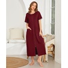 image:imageEkouaer Women Robe Zipper Short Sleeves Full Length House Coat with PocketsWine Red