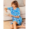 image:imageEkouaer Women Zipper Robe Short Sleeves Housecoat Bathrobes Zip Up RobeAqua Multi