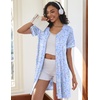 image:imageEkouaer Women Zipper Robe Short Sleeves Housecoat Bathrobes Zip Up RobeBlue Grid Floral