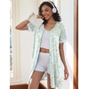 image:imageEkouaer Women Zipper Robe Short Sleeves Housecoat Bathrobes Zip Up RobeLight Green Floral