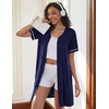 image:imageEkouaer Women Zipper Robe Short Sleeves Housecoat Bathrobes Zip Up RobeNavy Blue