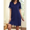 image:imageEkouaer Women Zipper Robe Short Sleeves Housecoat Bathrobes Zip Up RobeNavy Blue