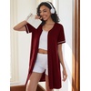 image:imageEkouaer Women Zipper Robe Short Sleeves Housecoat Bathrobes Zip Up RobeWine Red