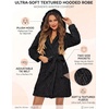 image:imageEkouaer Womens Hooded Bathrobe Short Fleece Robe Soft Luxury SleepwearA Blackjacquard