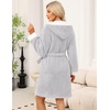 image:imageEkouaer Womens Hooded Bathrobe Short Fleece Robe Soft Luxury SleepwearB Light Grey