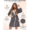 image:imageEkouaer Womens Hooded Bathrobe Short Fleece Robe Soft Luxury SleepwearDard Greyjacquard