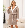 image:imageEkouaer Womens Hooded Bathrobe Short Fleece Robe Soft Luxury SleepwearKhaki
