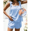 image:imageEkouaer Womens Silk Pajama Set Bow Tie Knot Tank Top Satin Pjs Sets SXXLLight Blue