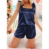 image:imageEkouaer Womens Silk Pajama Set Bow Tie Knot Tank Top Satin Pjs Sets SXXLNavy Blue