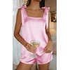 image:imageEkouaer Womens Silk Pajama Set Bow Tie Knot Tank Top Satin Pjs Sets SXXLPink