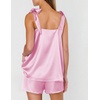 image:imageEkouaer Womens Silk Pajama Set Bow Tie Knot Tank Top Satin Pjs Sets SXXLPink