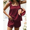 image:imageEkouaer Womens Silk Pajama Set Bow Tie Knot Tank Top Satin Pjs Sets SXXLWine Red