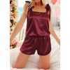 image:imageEkouaer Womens Silk Pajama Set Bow Tie Knot Tank Top Satin Pjs Sets SXXLWine Red