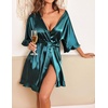 image:imageEkouaer Womens Silk Robe Short Satin Kimono Bathrobe Bridesmaid SleepwearDeep Green