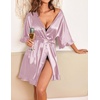 image:imageEkouaer Womens Silk Robe Short Satin Kimono Bathrobe Bridesmaid SleepwearPink