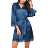 image:imageEkouaer Womens Silk Robes Short Lace Trim Satin Bride Bathrobe with PocketsBlue