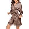 image:imageEkouaer Womens Silk Robes Short Lace Trim Satin Bride Bathrobe with PocketsBrown