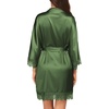 image:imageEkouaer Womens Silk Robes Short Lace Trim Satin Bride Bathrobe with PocketsDark Army Green