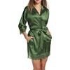 image:imageEkouaer Womens Silk Robes Short Lace Trim Satin Bride Bathrobe with PocketsDark Army Green