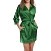 image:imageEkouaer Womens Silk Robes Short Lace Trim Satin Bride Bathrobe with PocketsDeep Green