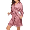 image:imageEkouaer Womens Silk Robes Short Lace Trim Satin Bride Bathrobe with PocketsGray Purple