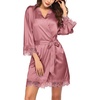 image:imageEkouaer Womens Silk Robes Short Lace Trim Satin Bride Bathrobe with PocketsGray Purple