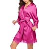 image:imageEkouaer Womens Silk Robes Short Lace Trim Satin Bride Bathrobe with PocketsHot Pink