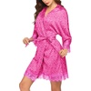 image:imageEkouaer Womens Silk Robes Short Lace Trim Satin Bride Bathrobe with PocketsLeopard Pink