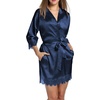image:imageEkouaer Womens Silk Robes Short Lace Trim Satin Bride Bathrobe with PocketsNavy Blue