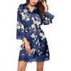 image:imageEkouaer Womens Silk Robes Short Lace Trim Satin Bride Bathrobe with PocketsNavy Floral