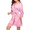 image:imageEkouaer Womens Silk Robes Short Lace Trim Satin Bride Bathrobe with PocketsPeach Pink