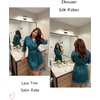 image:imageEkouaer Womens Silk Robes Short Lace Trim Satin Bride Bathrobe with PocketsPeacock Blue