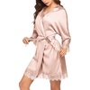 image:imageEkouaer Womens Silk Robes Short Lace Trim Satin Bride Bathrobe with PocketsPink Apricot