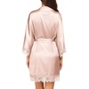 image:imageEkouaer Womens Silk Robes Short Lace Trim Satin Bride Bathrobe with PocketsPink Apricot