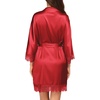 image:imageEkouaer Womens Silk Robes Short Lace Trim Satin Bride Bathrobe with PocketsRed