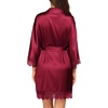 image:imageEkouaer Womens Silk Robes Short Lace Trim Satin Bride Bathrobe with PocketsWine Red