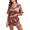 image:imageEkouaer Satin Pajama Set for Women 2 Piece Pj Sets Short Sleeve SleepwearBrown