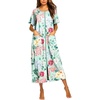 image:imageEkouaer Women Robe Zipper Short Sleeves Full Length House Coat with PocketsBgreen Flower