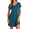 image:imageEkouaer Womens Nightgown Short Sleeve Night Gowns Soft Ruffled Sleep ShirtBlue Green