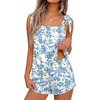 image:imageEkouaer Womens Silk Pajama Set Bow Tie Knot Tank Top Satin Pjs Sets SXXLVintage Floral Blue
