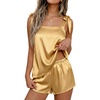 image:imageEkouaer Womens Silk Pajama Set Bow Tie Knot Tank Top Satin Pjs Sets SXXLYellow
